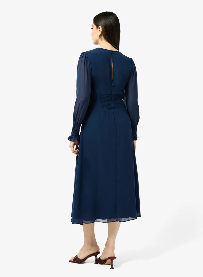 Hope & Ivy Embroidered Long Sleeve Button Front Midi Dress